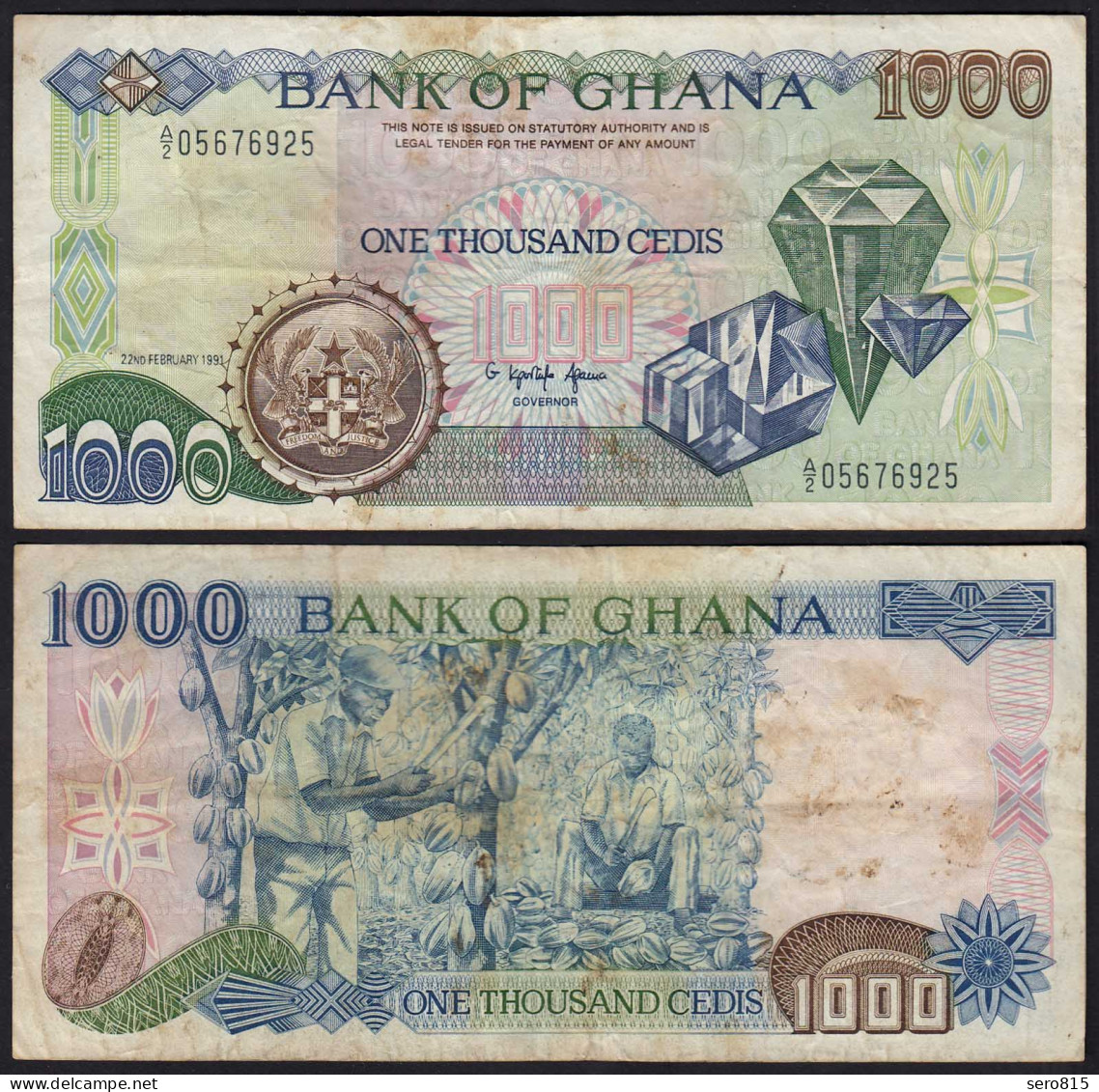 Ghana 1000 Cedis Banknote 1991 Pick 29a F- (4-)  (25182 - Other - Africa