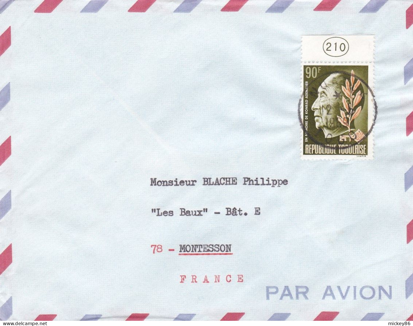 TOGO -1969 - Lettre NUATUA  Pour  MONTESSON --78 (France)-timbre" Konrad ADENAUER" Seul Sur Lettre -- Cachet - Togo (1960-...)