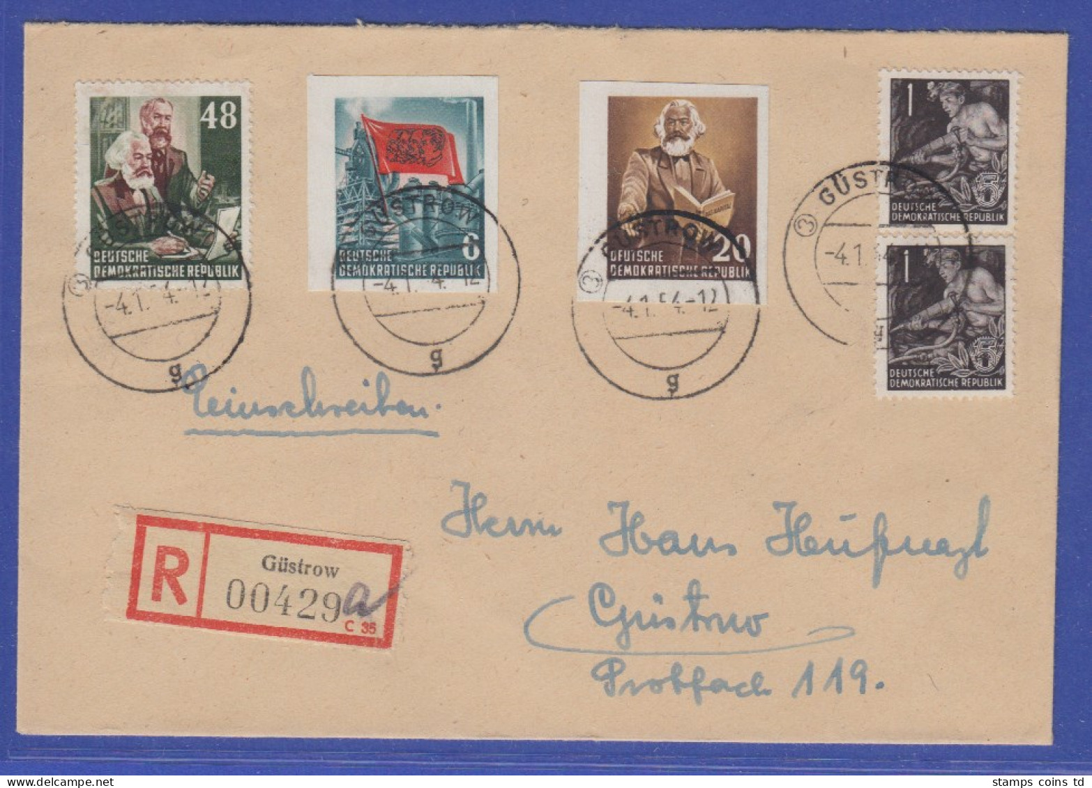 DDR 1953 Mi.-Nr. 386B Und 388B Aus Karl Marx Block In MIF A. R-Brief Aus Güstrow - Sonstige & Ohne Zuordnung