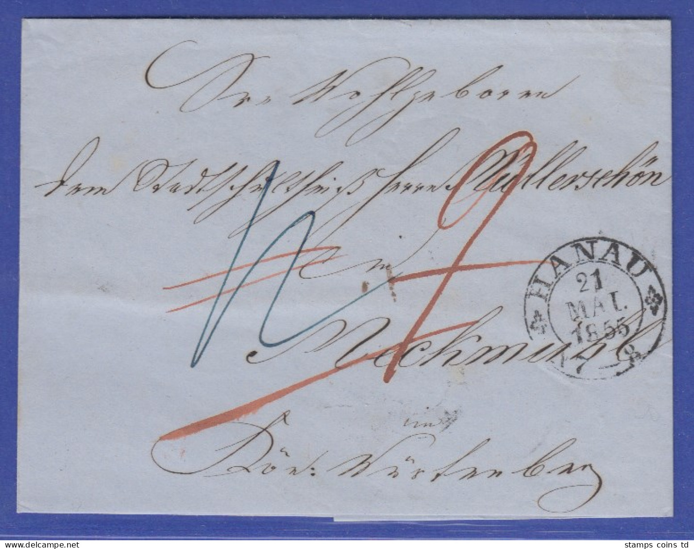 Markenloser Brief Mit Stempel HANAU Aus Dem Jahr 1855 Gel. Nach Meckmühl - Otros & Sin Clasificación