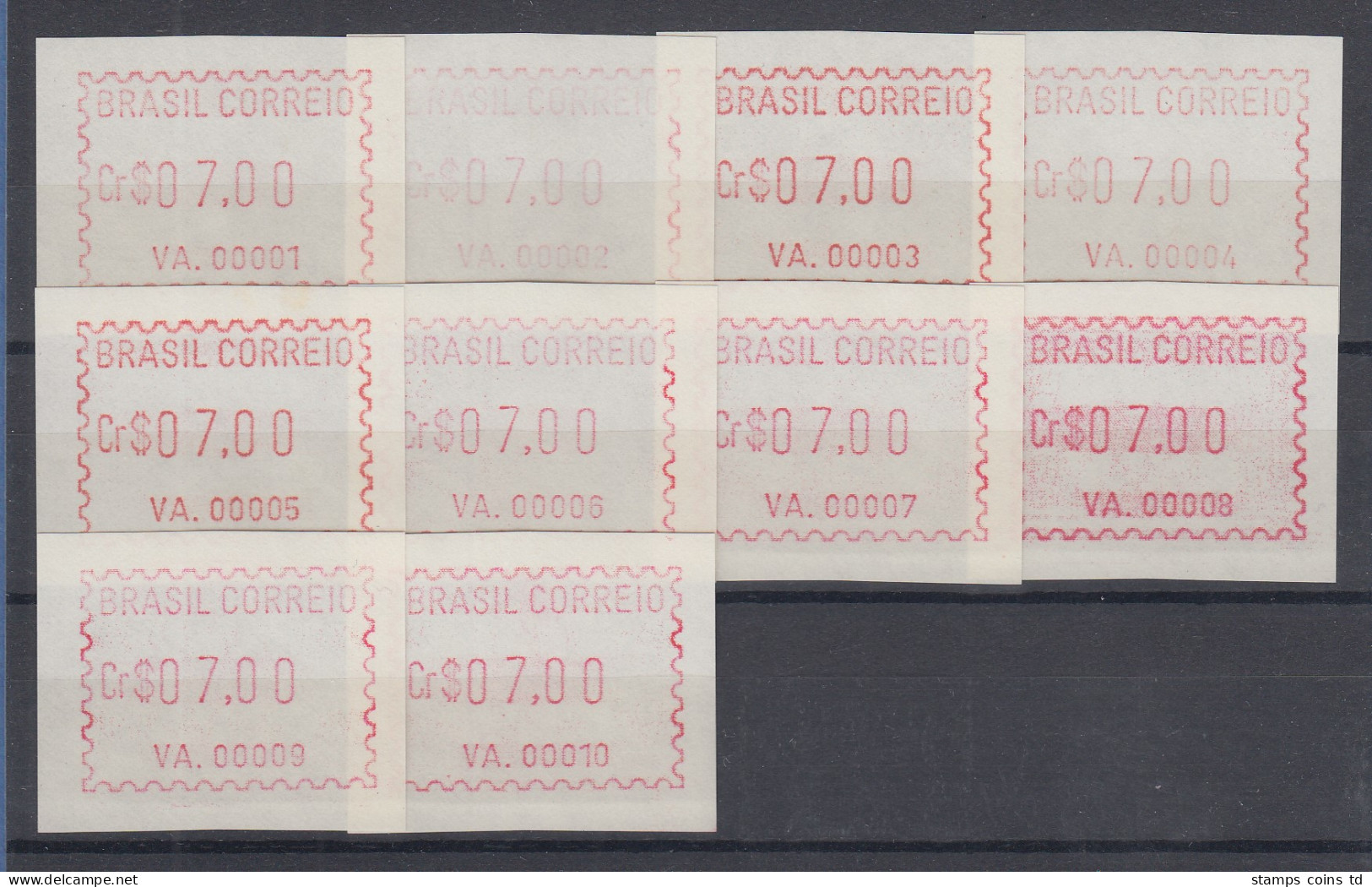 Brasilien FRAMA-Automatenmarken VA.00001 - VA.00010 Serie Komplett **  - Franking Labels