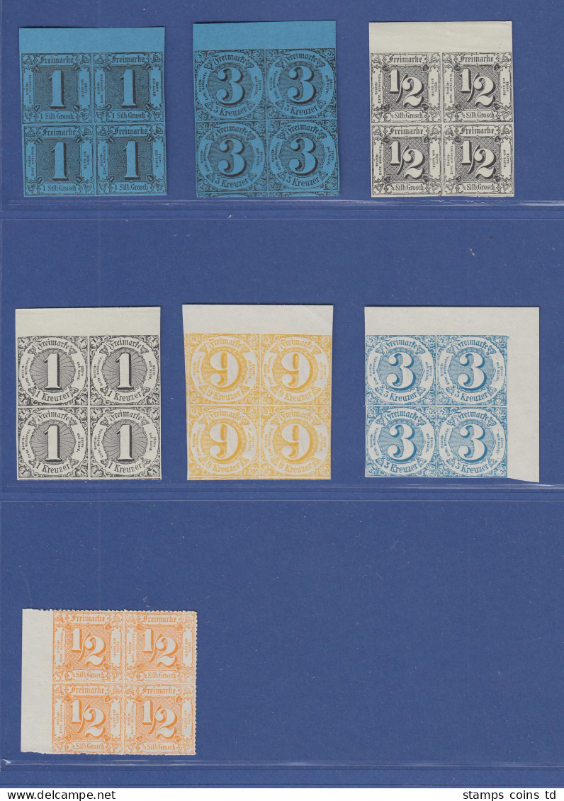 Altdeutschland Thurn Und Taxis Offiz. Neudrucke Von 1909, Lot 7 Viererblocks - Postfris