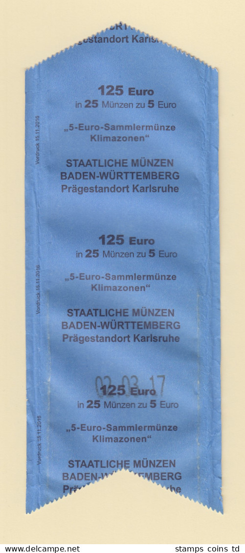 Orig-Papier-Banderole Rolle 5 Euro Münzen Tropische Zone 2017,  "G" Karlsruhe - Conmemorativas