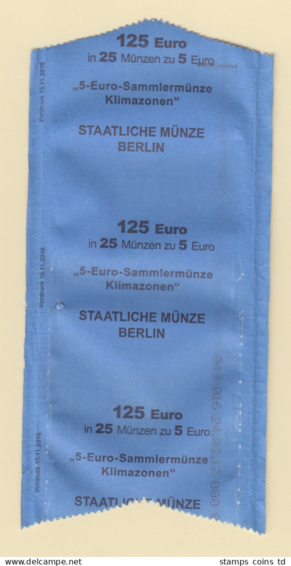 Orig-Papier-Banderole Rolle 5 Euro Münzen Tropische Zone 2017,  A Berlin - Gedenkmünzen