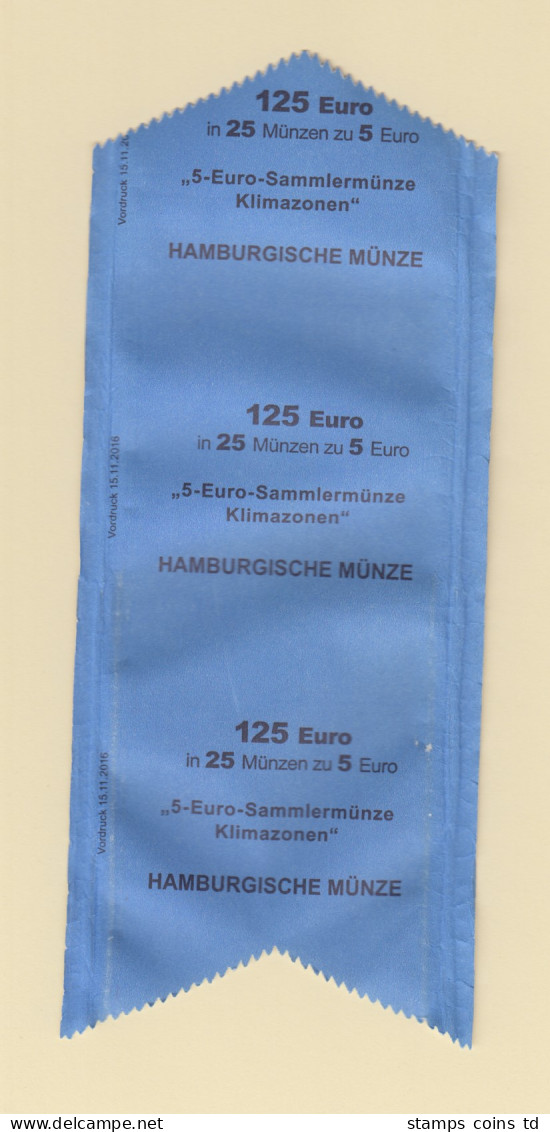 Orig-Papier-Banderole Rolle 5 Euro Münzen Tropische Zone 2017,  J Hamburg - Gedenkmünzen