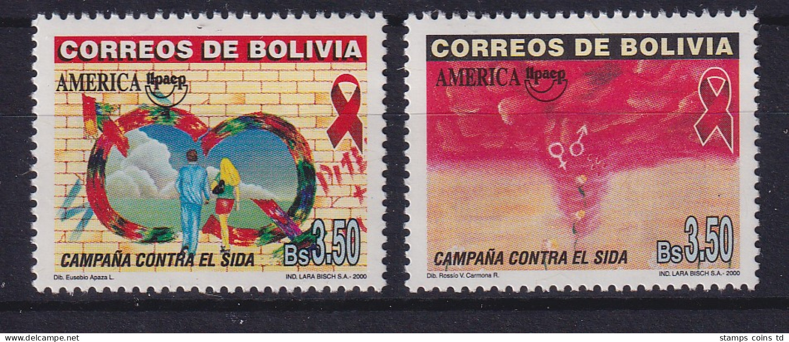 Bolivien 2000 Amerika: Kampf Gegen AIDS Mi.-Nr. 1452-1453 Postfrisch ** - Bolivie
