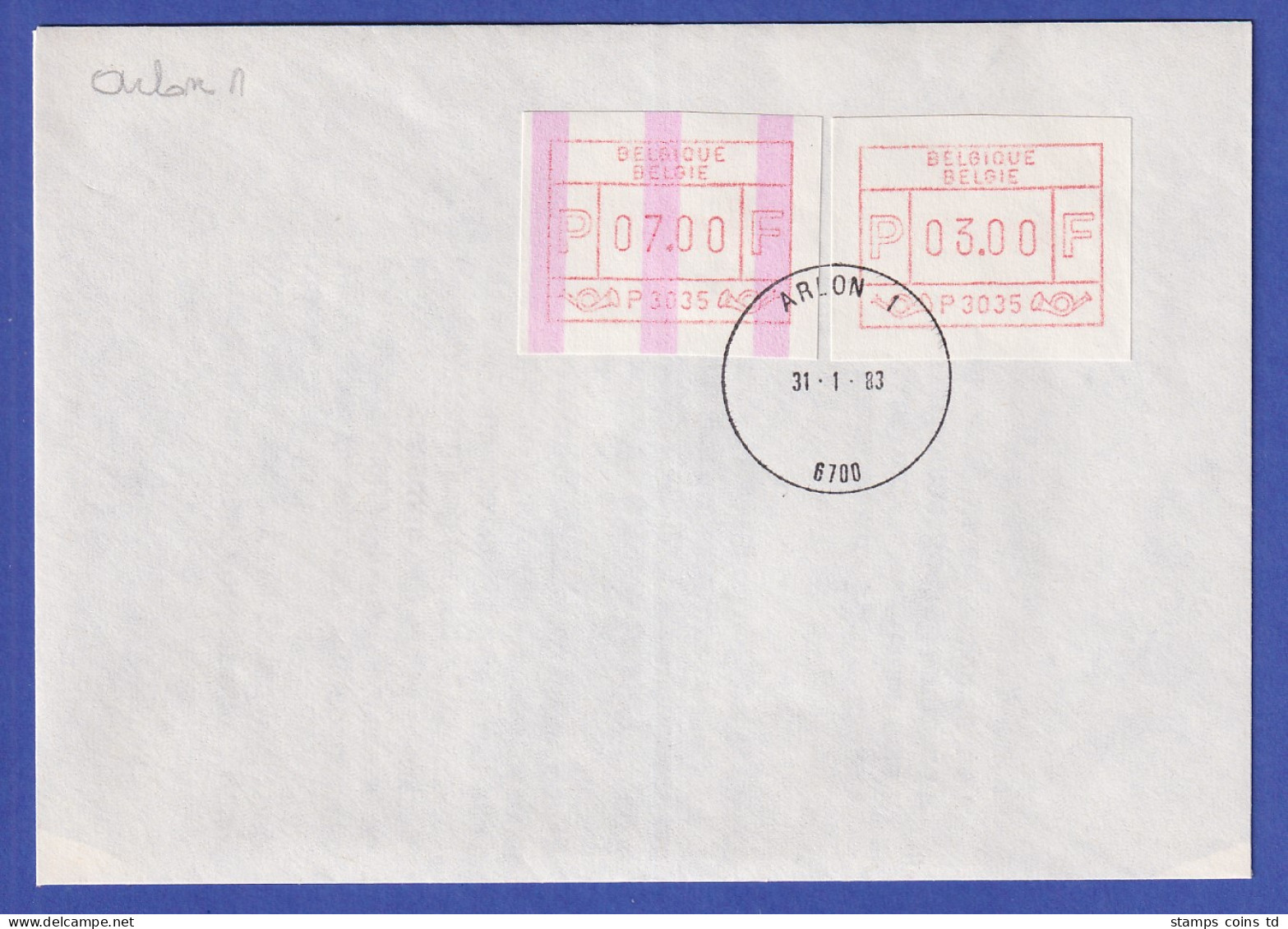 Belgien FRAMA-ATM P3035 Mit ENDSTREIFEN Auf FDC ARLON 1  31.1.83 - Altri & Non Classificati