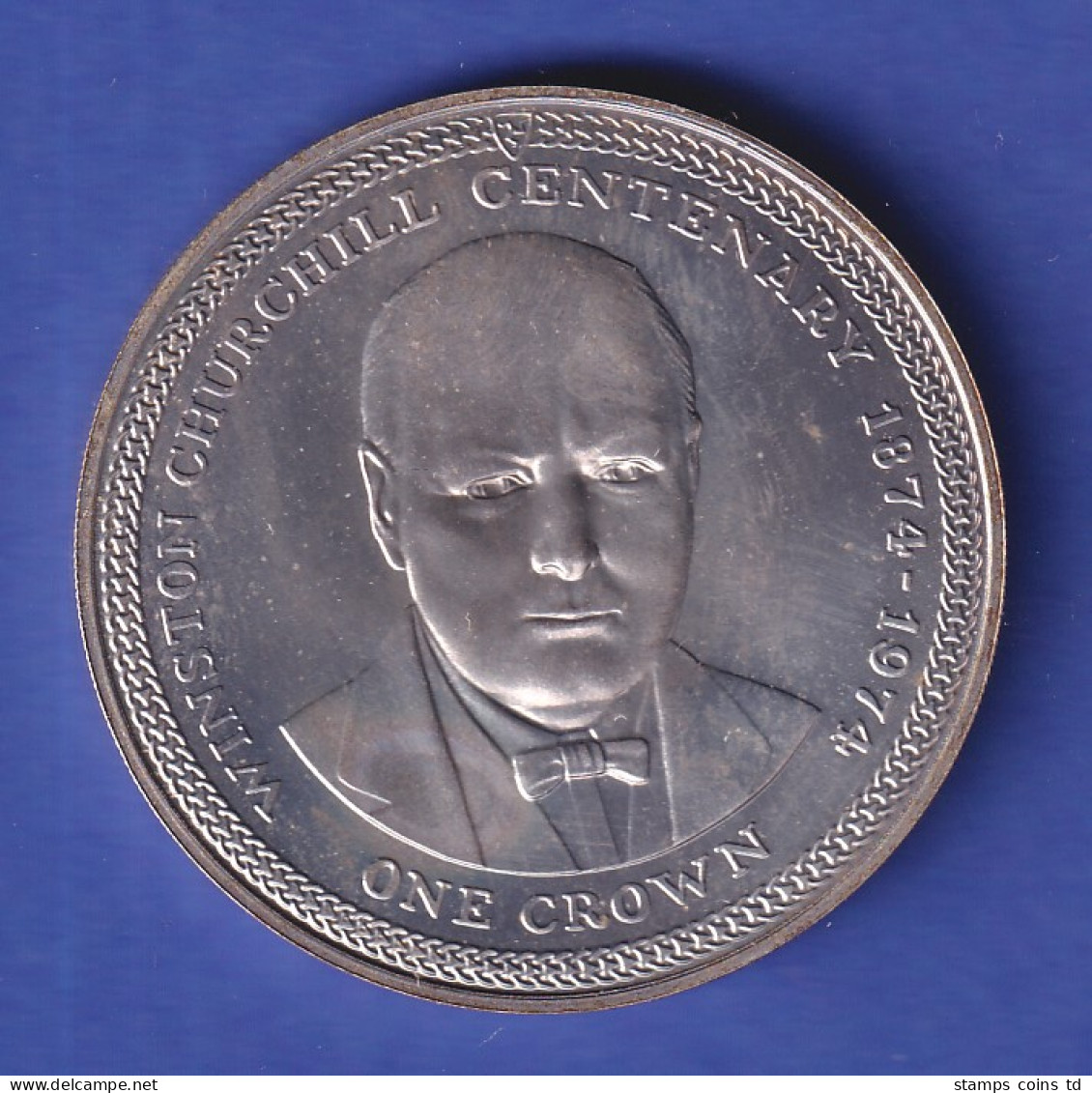 Isle Of Man Silbermünze 1 Crown - Winston Churchill 1974 - Sonstige & Ohne Zuordnung