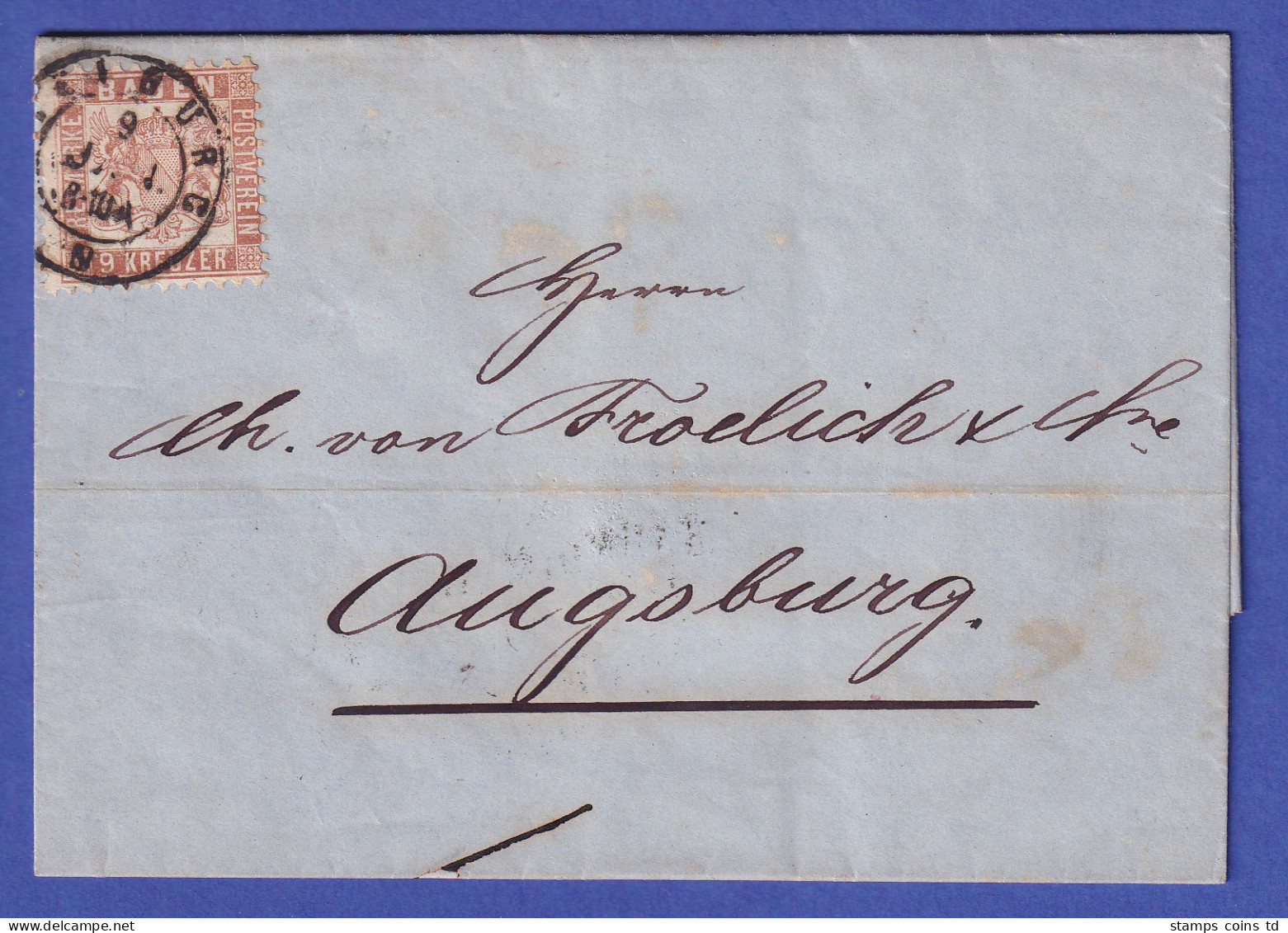 Baden 9 Kr Rötlichbraun  Mi.-Nr. 20 A  Mit Zweikreisstempel FREIBURG 1867 - Cartas & Documentos