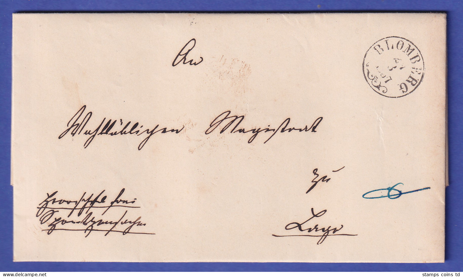 Preußen 1857 Brief Mit Schwarzem Einkreisstempel BLOMBERG - Altri & Non Classificati