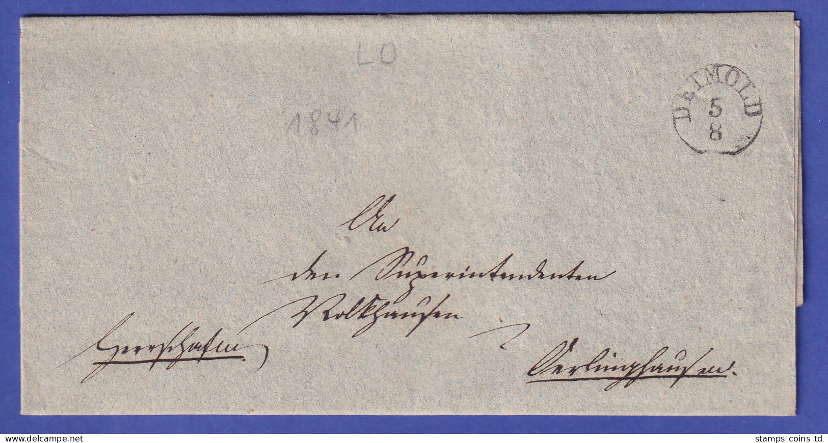 Preußen 1841 Vorphilatelistischer Brief Mit Schwarzem Einkreisstempel DETMOLD - Otros & Sin Clasificación