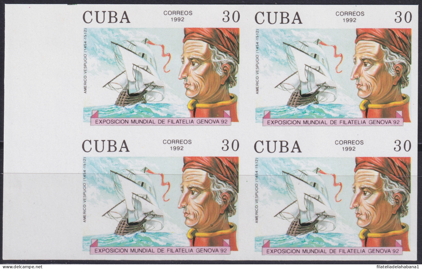 1992.105 CUBA 1992 MNH 30c IMPERFORATED PROOF AMERICO VESPUCIO DISCOVERY DESCUBRIMIENTO.  - Imperforates, Proofs & Errors