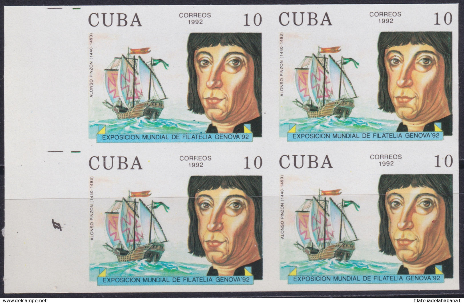 1992.106 CUBA 1992 MNH 10c IMPERFORATED PROOF ALONSO PINZON DISCOVERY DESCUBRIMIENTO.  - Ongetande, Proeven & Plaatfouten