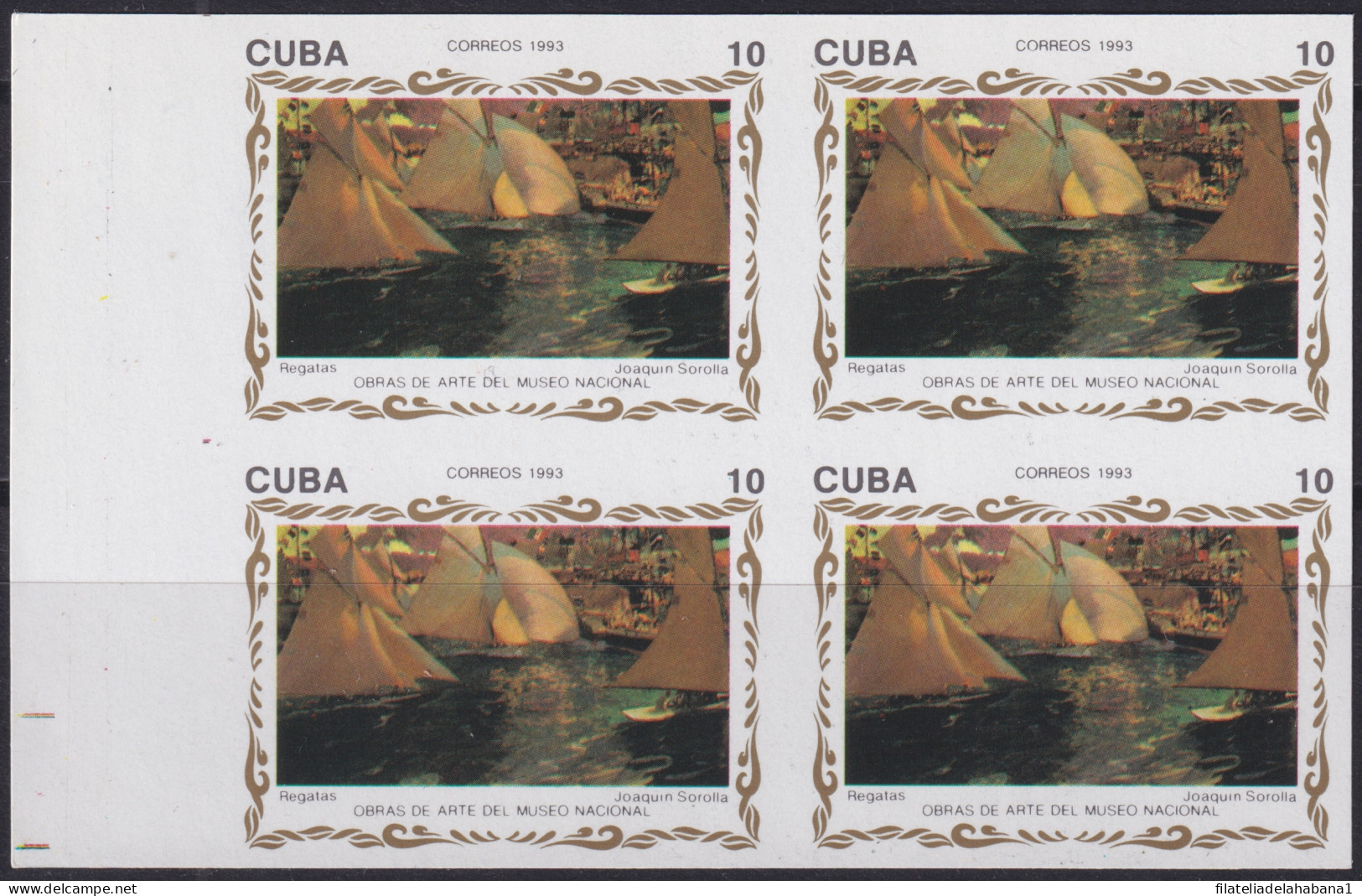1993.193 CUBA 1993 30c MNH IMPERFORATED PROOF ART SOROLLA OF NATIONAL MUSEUM.  - Sin Dentar, Pruebas De Impresión Y Variedades