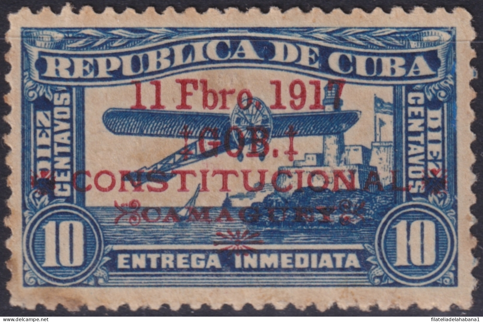 1917-440 CUBA REPUBLICA 1917 10c SPECIAL DELIVERY CHAMBELONA REVOLUTION ORIGINAL WHIT CERTIFICATE.  - Andere & Zonder Classificatie