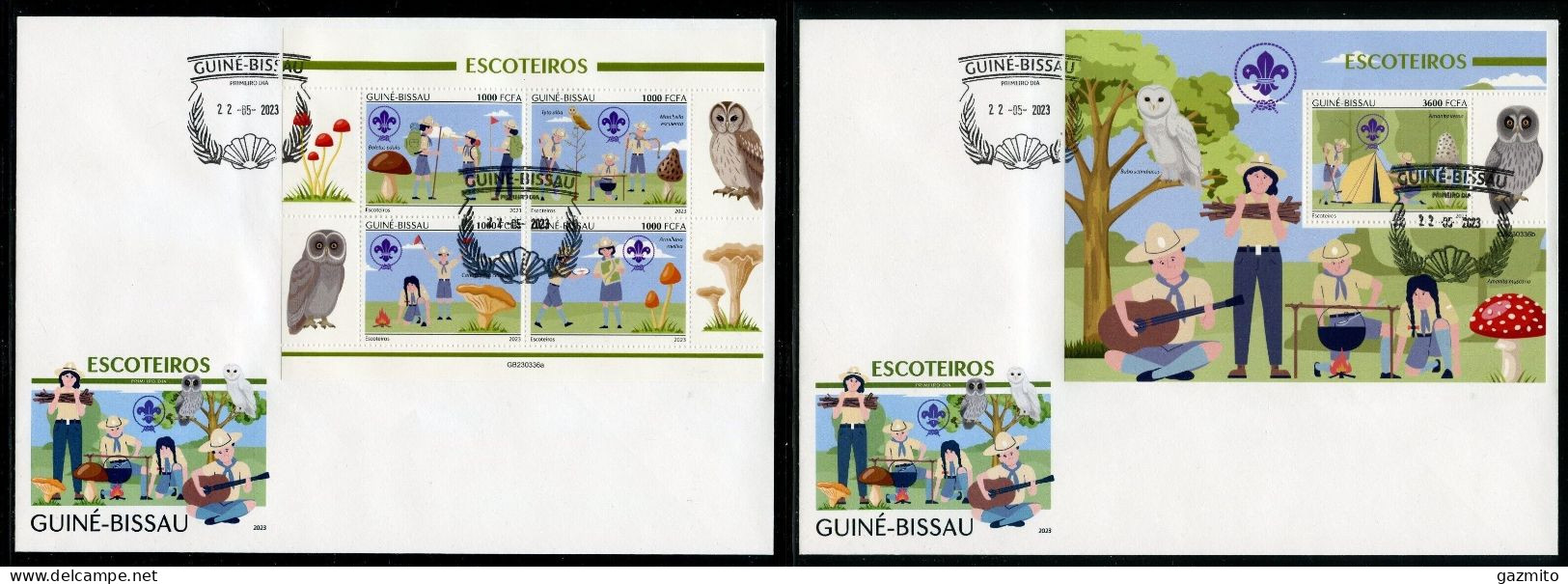 Guinea Bissau 2023, Scout, Owl, Mushrooms, 4val In BF +BF In 2FDC - Hiboux & Chouettes