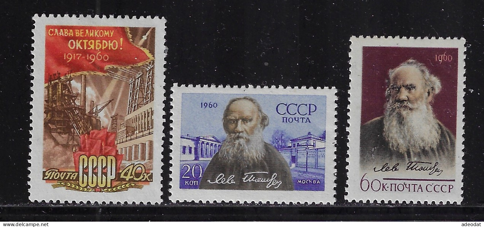 RUSSIA 1960 TOLSTOY SCOTT #2390,2391,2393 MH - Unused Stamps