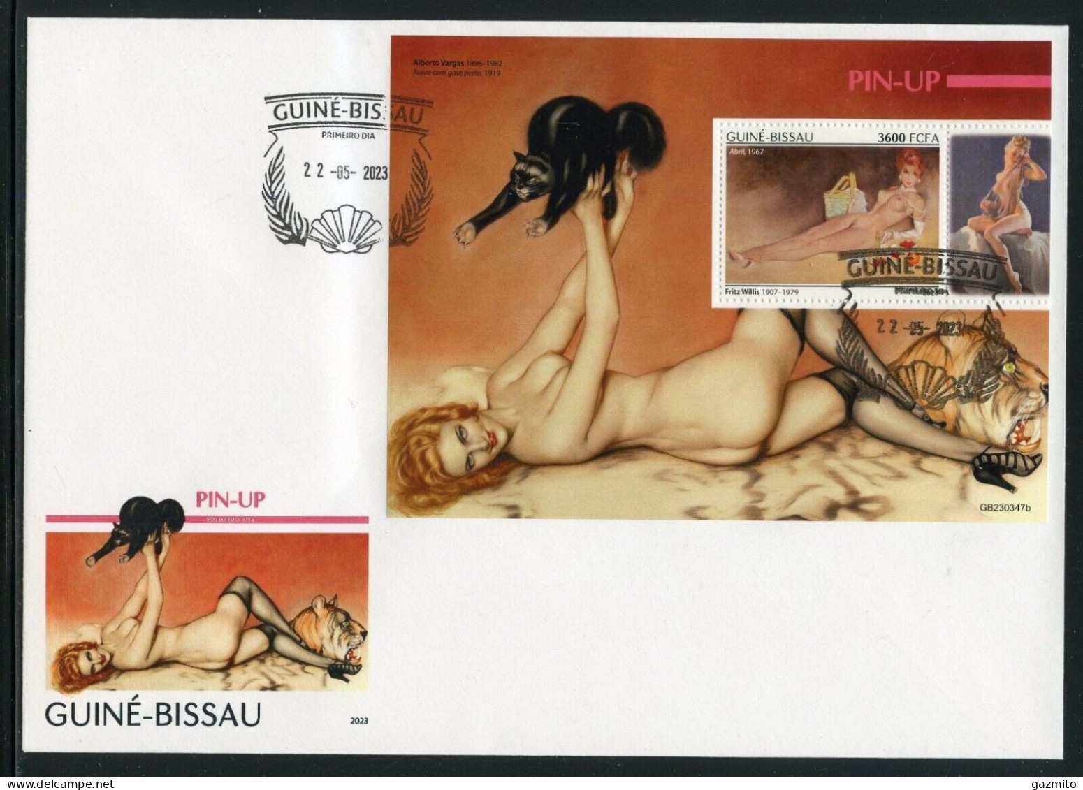 Guinea Bissau 2023, Art, Pin Up, Nude, Cat, BF In FDC - Nudes