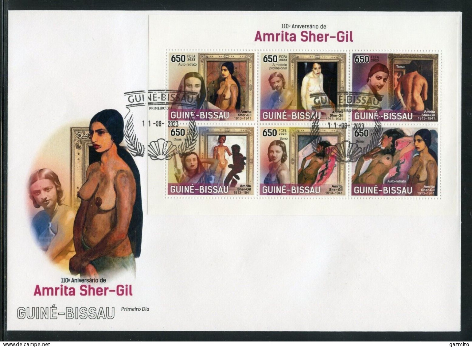 Guinea Bissau 2023, Art, Shergi, Nude, 6val In BF In FDC - Nudes
