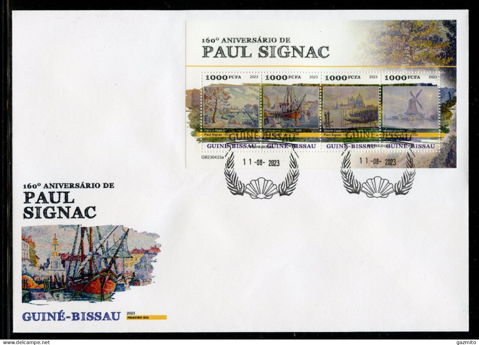 Guinea Bissau 2023, Art, Signac, Boat, Mulin, 4val In BF In FDC - Windmills