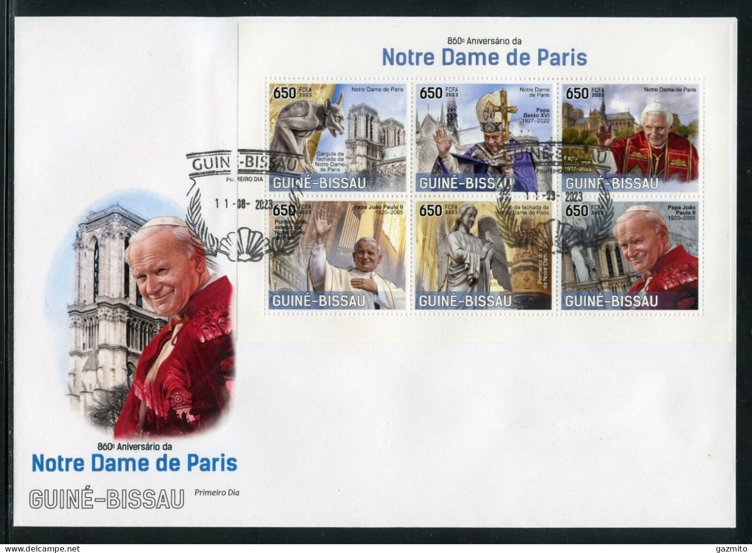 Guinea Bissau 2023, Notre Dame, Pope Benedict, And J. Paul II, 6val In BF In FDC - Iglesias Y Catedrales