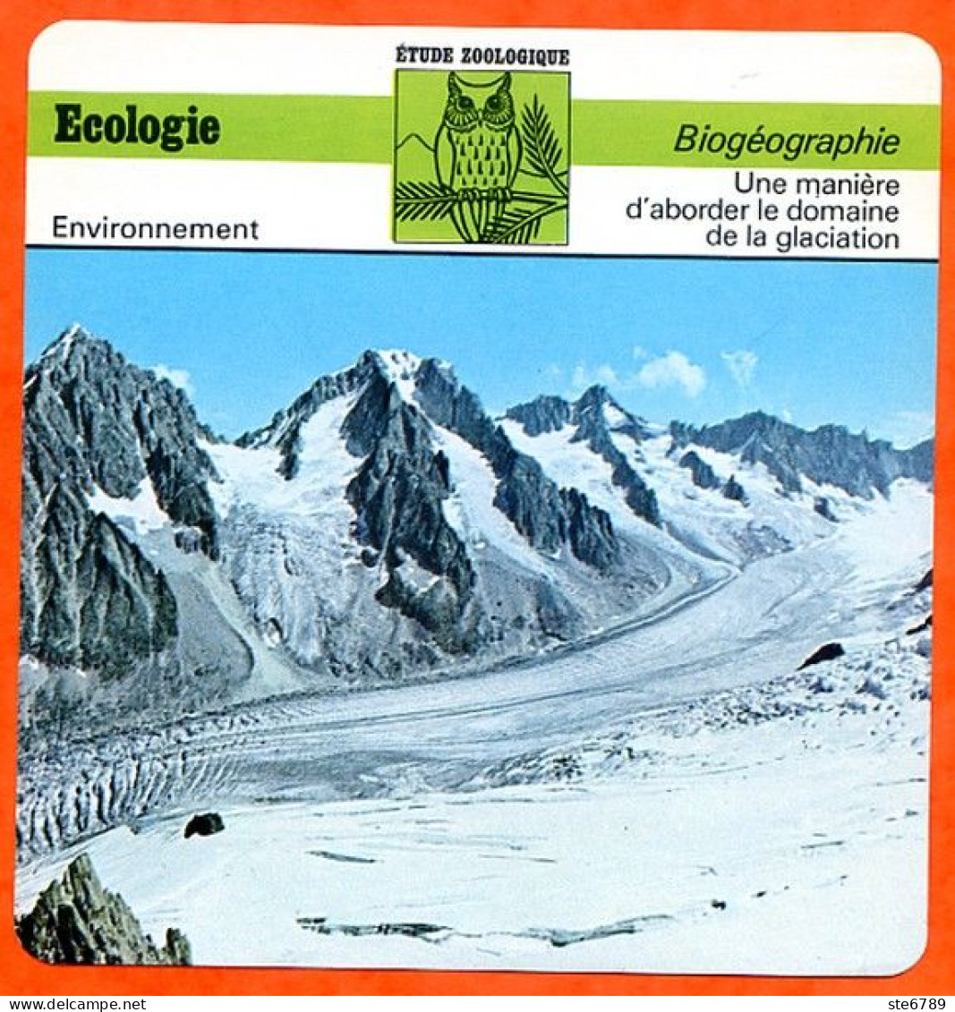 Fiche Ecologie Glaciation Illustration Glacier Du Tour Aiguilles Argentière Biogéographie Etude Zoologique Environnement - Géographie