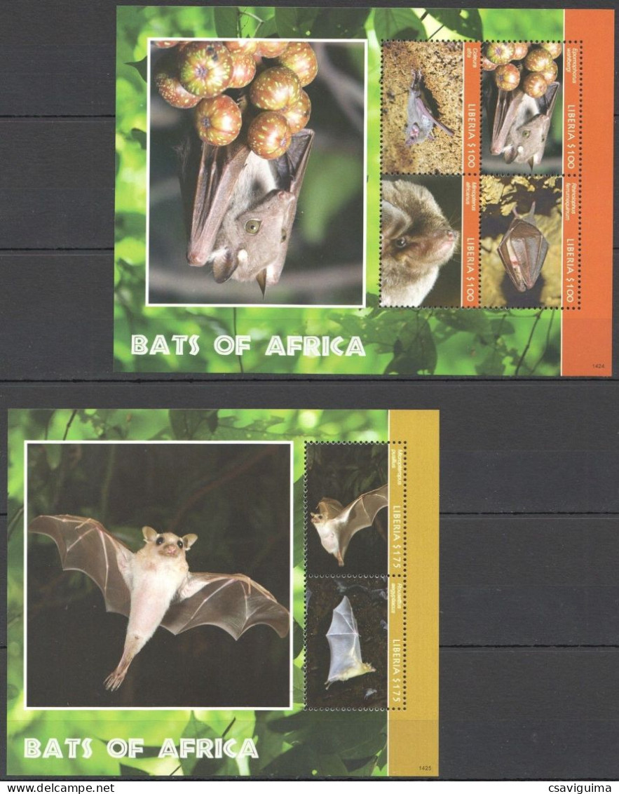Liberia - 2014 - Bats Of Africa - Yv 5442/45 + Bf 672 - Chauve-souris