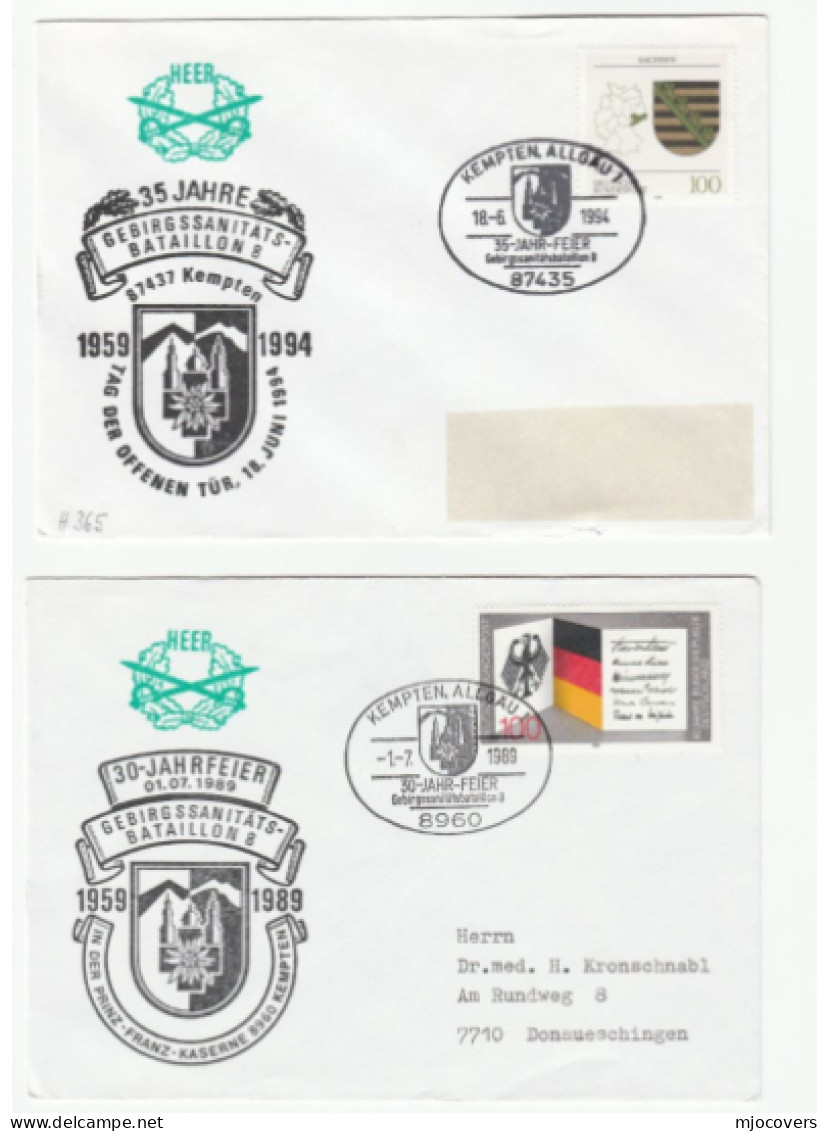 2 Diff 'MOUNTAIN MEDICAL BATTALION No 8'  EVENT Cover 25th 30th Anniv GERMANY Military Forces Health Medicine Stamps - Medicina