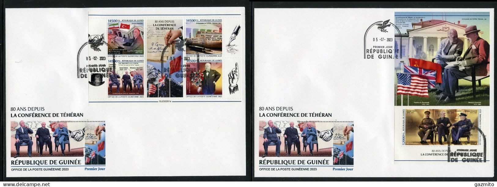 Guinea 2023, WWII, Conference Of Teheran, Churchill, 4val In BF +BF In 2FDC - Sir Winston Churchill