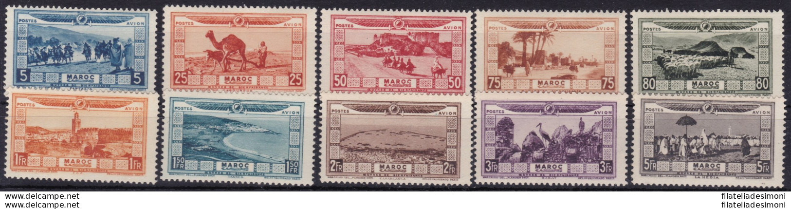 1928 MAROCCO,MAROC Francaise, PA N° 12/21 10 Val. MNH/** GOMMA INTEGRA - Andere & Zonder Classificatie