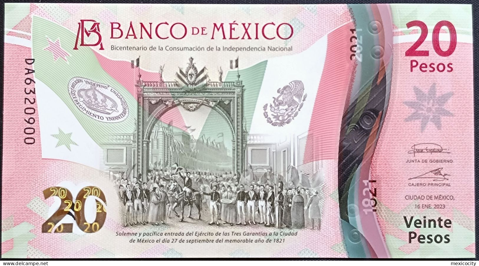 MEXICO $20 ! SERIES DA NEW 16-JAN-2023 DATE ! Irene Esp. Sign. INDEPENDENCE POLYMER NOTE Read Descr. For Notes - México