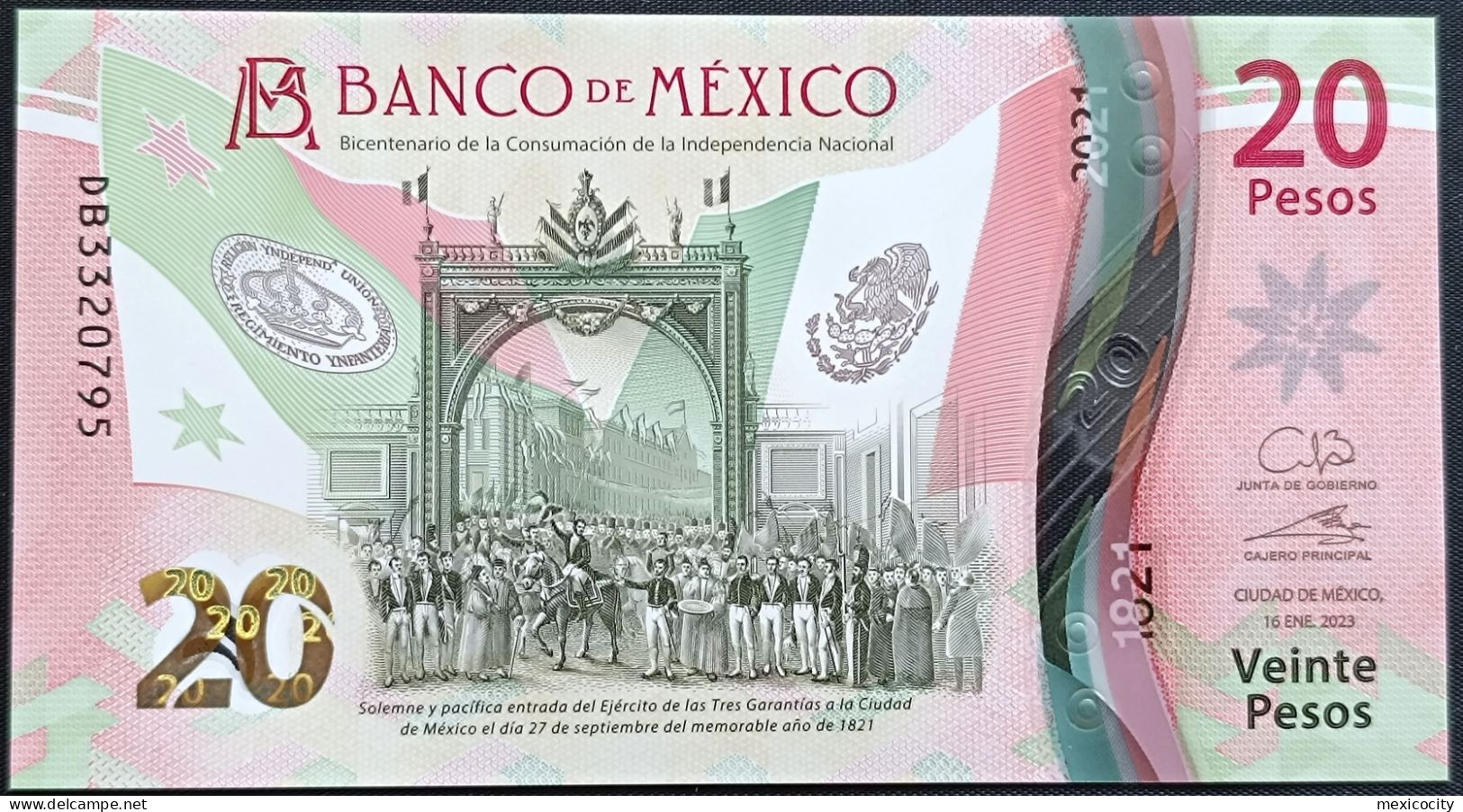 MEXICO $20 ! SERIES DB NEW 16-JAN-2023 DATE ! Galia Bor. Sign. INDEPENDENCE POLYMER NOTE Read Descr. For Notes - México