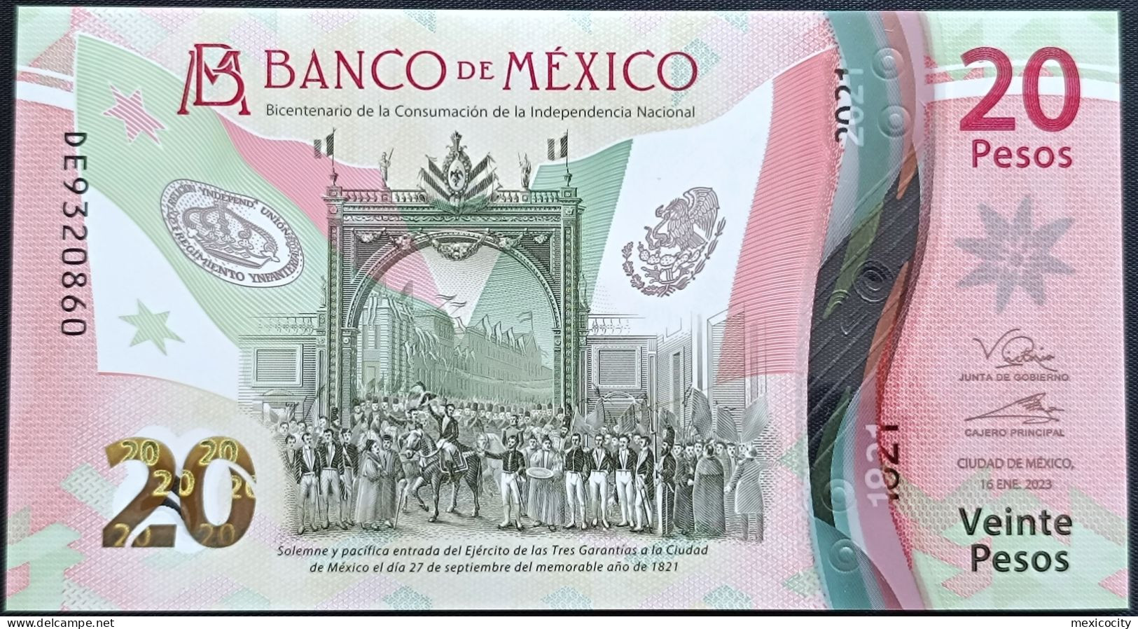 MEXICO $20 ! SERIES DE NEW 16-JAN-2023 DATE ! Victoria Rod Sign. INDEPENDENCE POLYMER NOTE Read Descr. For Notes - Mexiko