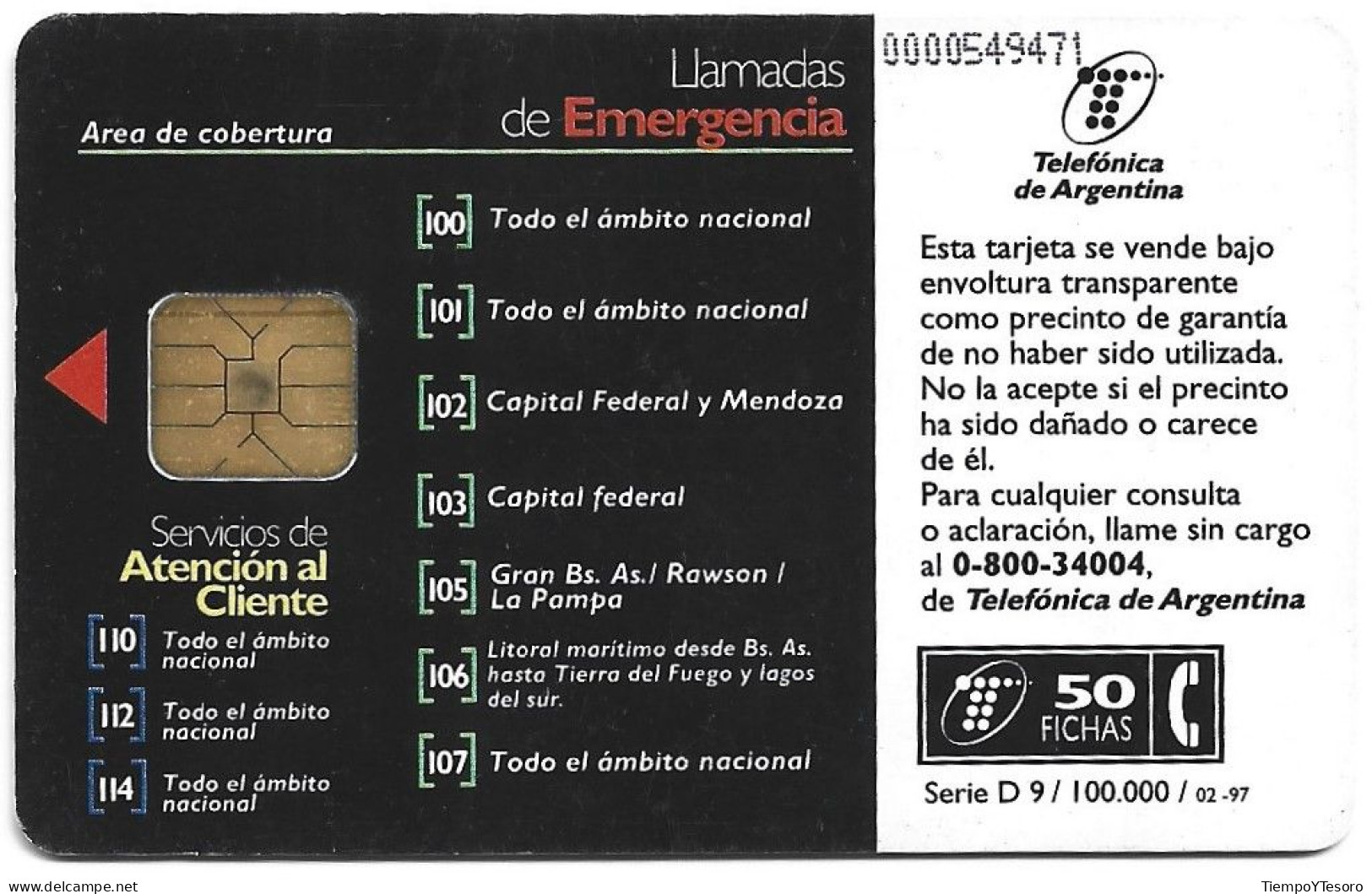 Phonecard - Argentina, Emergency Numbers, N°1138 - Collezioni