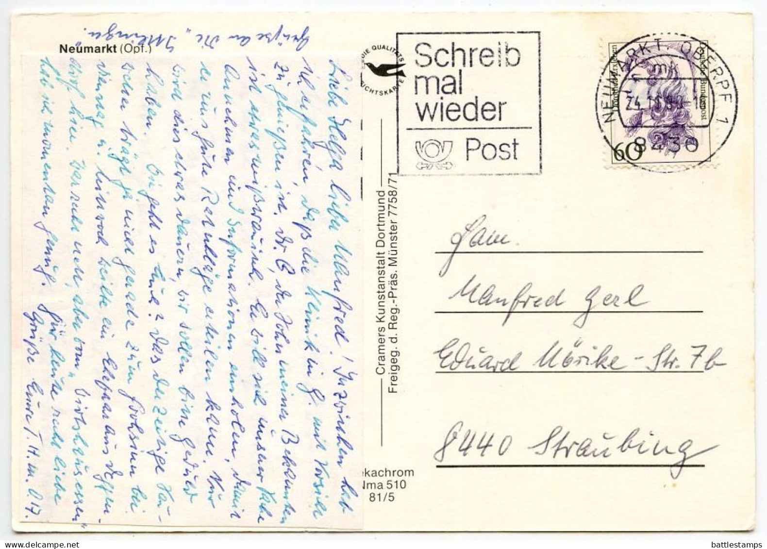 Germany 1990 Postcard Neumarkt (Opf.) - Castle Ruins; Slogan Cancel - Neumarkt I. D. Oberpfalz