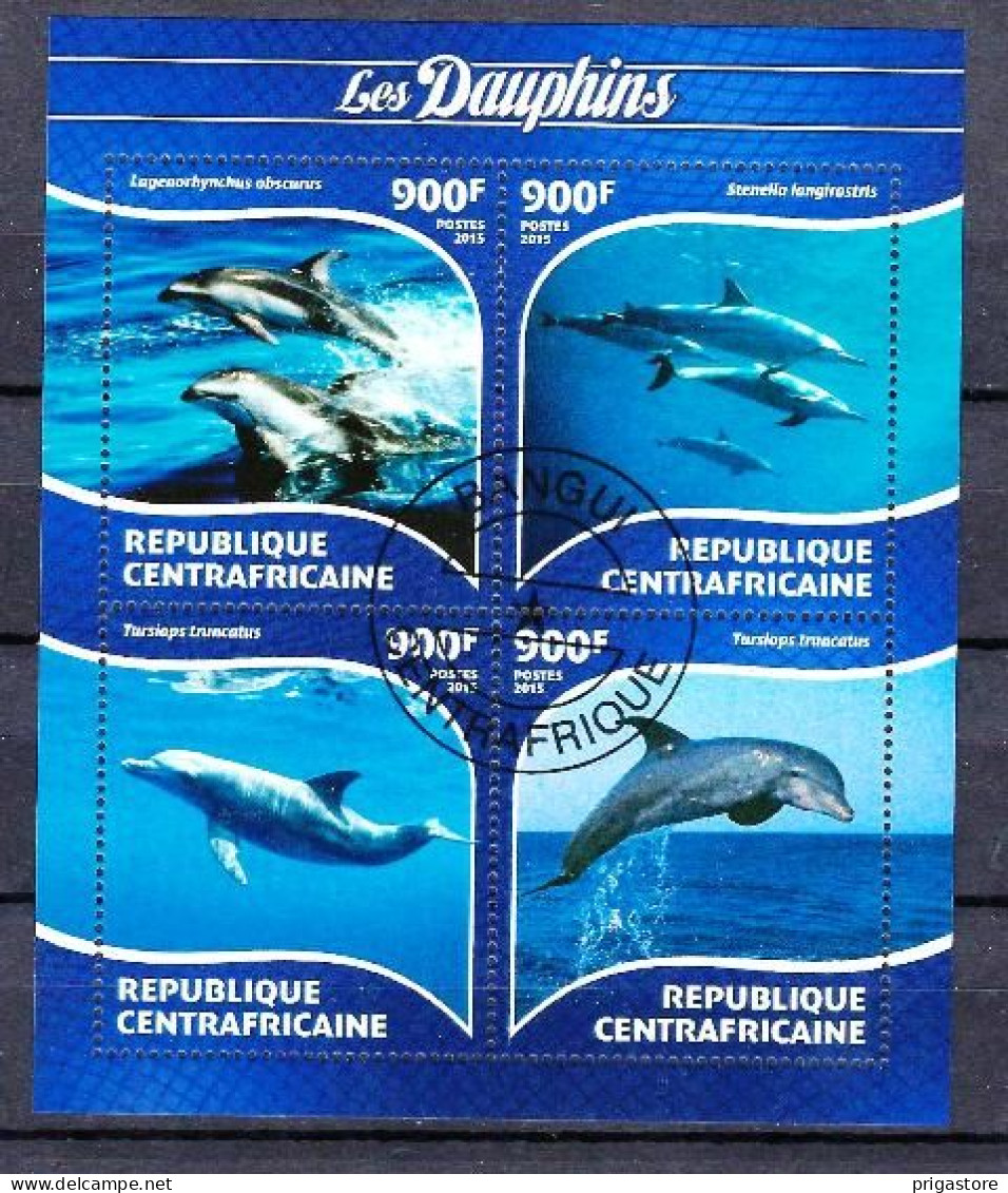 Animaux Dauphins Centrafrique 2015 (294) Yvert N° 3789 à 3792 Oblitérés Used - Dauphins