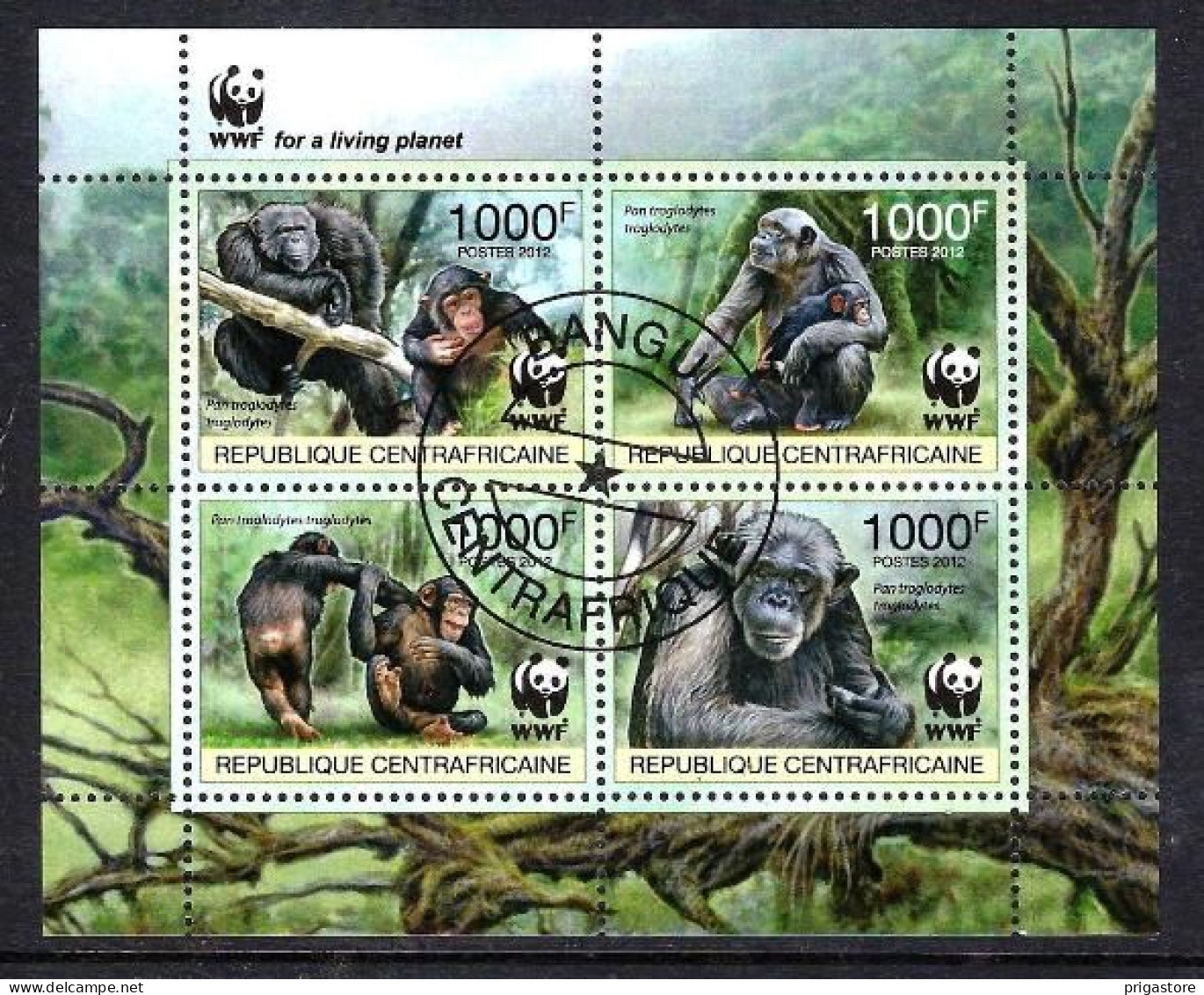 Animaux Chimpanzés WWF Centrafrique 2012 (337) Yvert N° 2392 à 2395 Oblitérés Used - Schimpansen