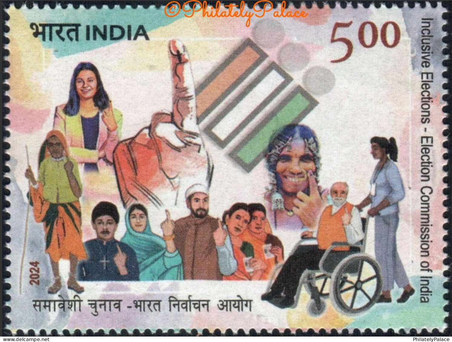 India 2024 Election,Largest Democracy,Hindu,Christian,Sikh,Muslim,Wheelchair,Disabled, MNH (*) Inde Indien - Unused Stamps