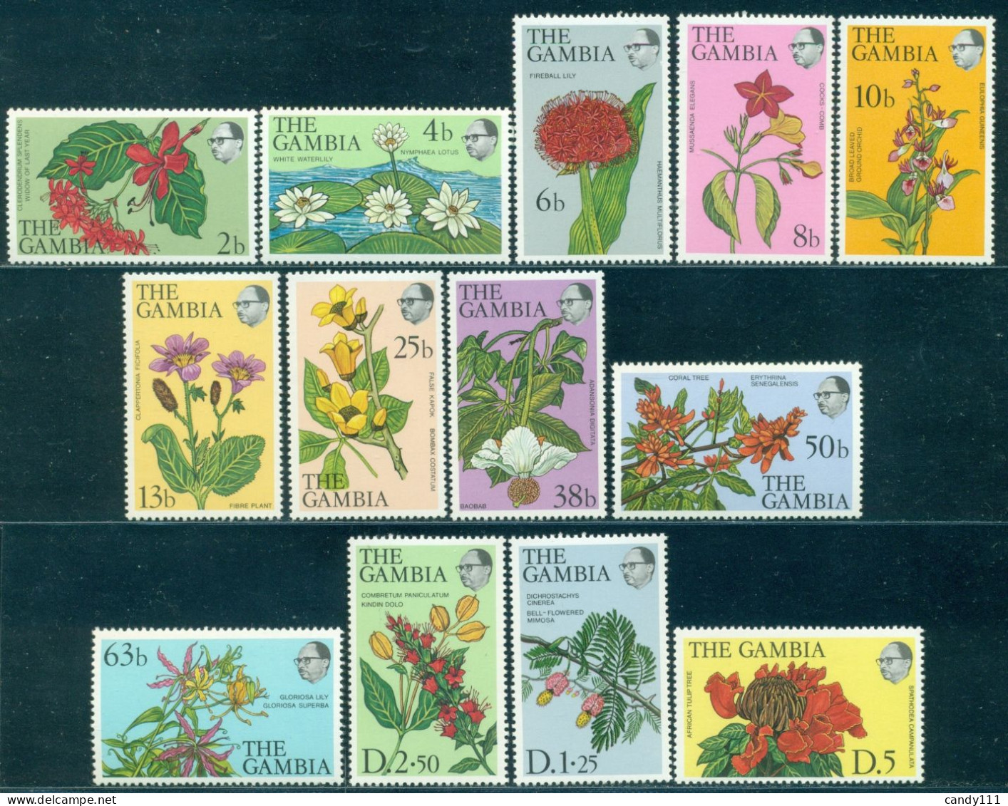 1977 Flowers,Egyptian Lotus,orchid,Baobab,Bell Mimosa,Spathodea ,Gambia,345 ,MNH - Orchidee