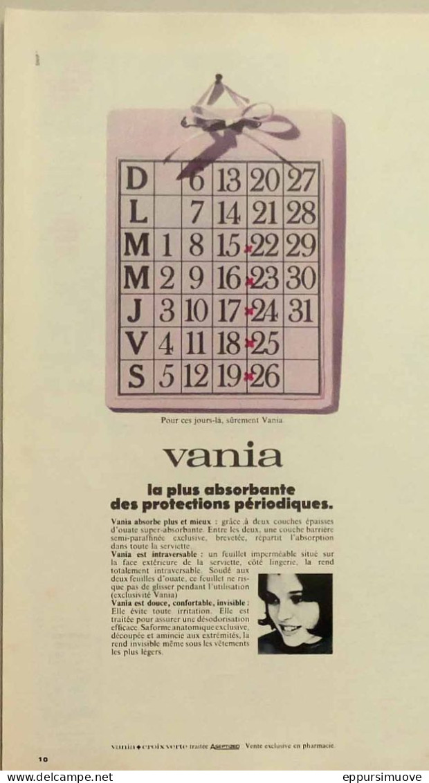 Publicité Papier  VANIA SERVIETTE HYGIENIQUE Juin 1967 FAC 1155 - Pubblicitari