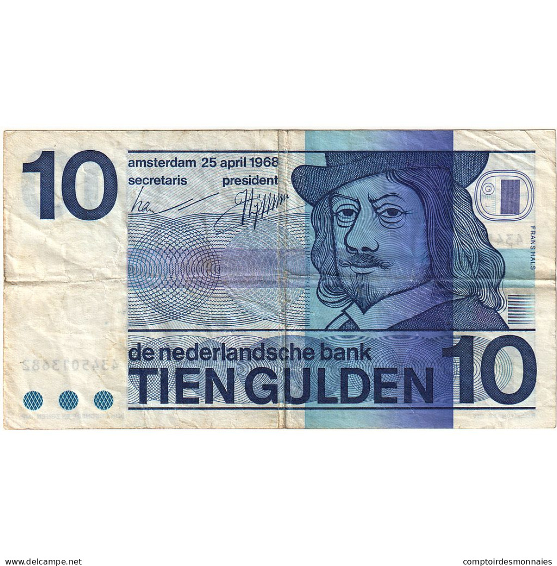 Billet, Pays-Bas, 10 Gulden, 1968, 1968-04-25, KM:91b, TB+ - 25 Florín Holandés (gulden)