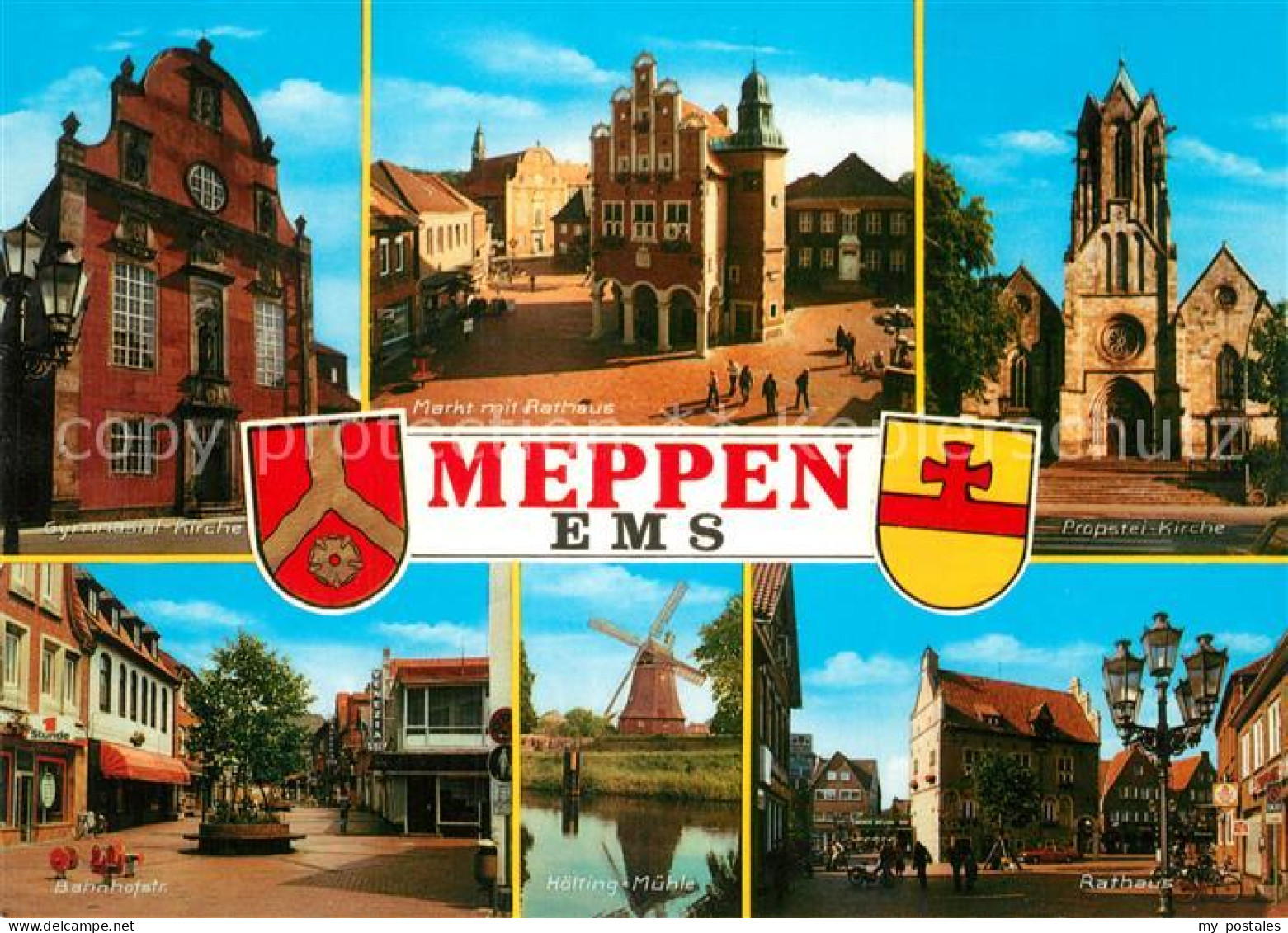 73214654 Meppen Kirche Markt Rathaus Bahnhofstrasse Windmuehle Wappen Meppen - Meppen