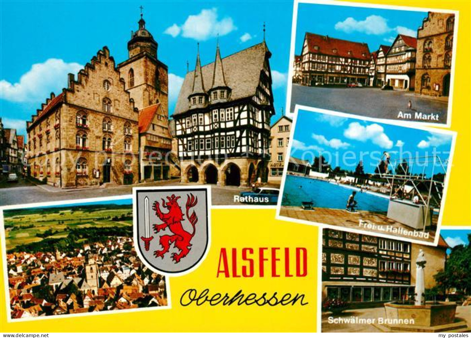 73214369 Alsfeld Markt Rathaus Freibad Schwaelmer Brunnen Wappen Fliegeraufnahme - Alsfeld