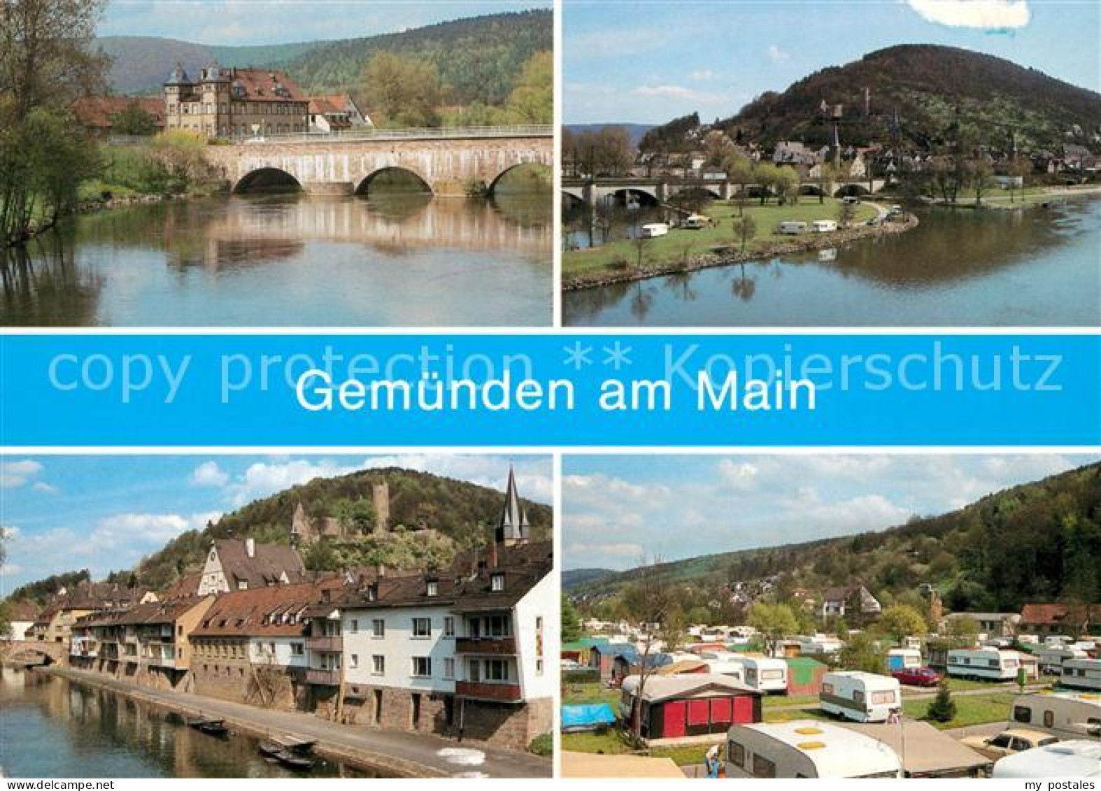 73213867 Gemuenden Main Mainbruecke Campingplatz Haeuserpartie Am Fluss Burgruin - Gemünden