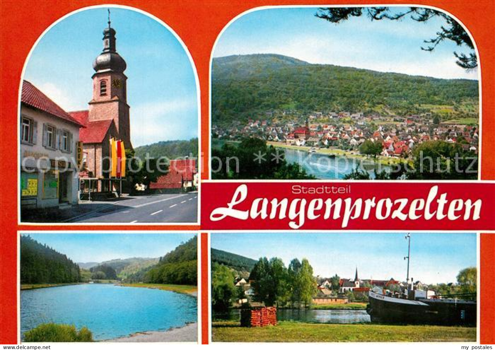 73213842 Langenprozelten Hauptstrasse Kirche Landschaftspanorama Main Binnenschi - Gemünden