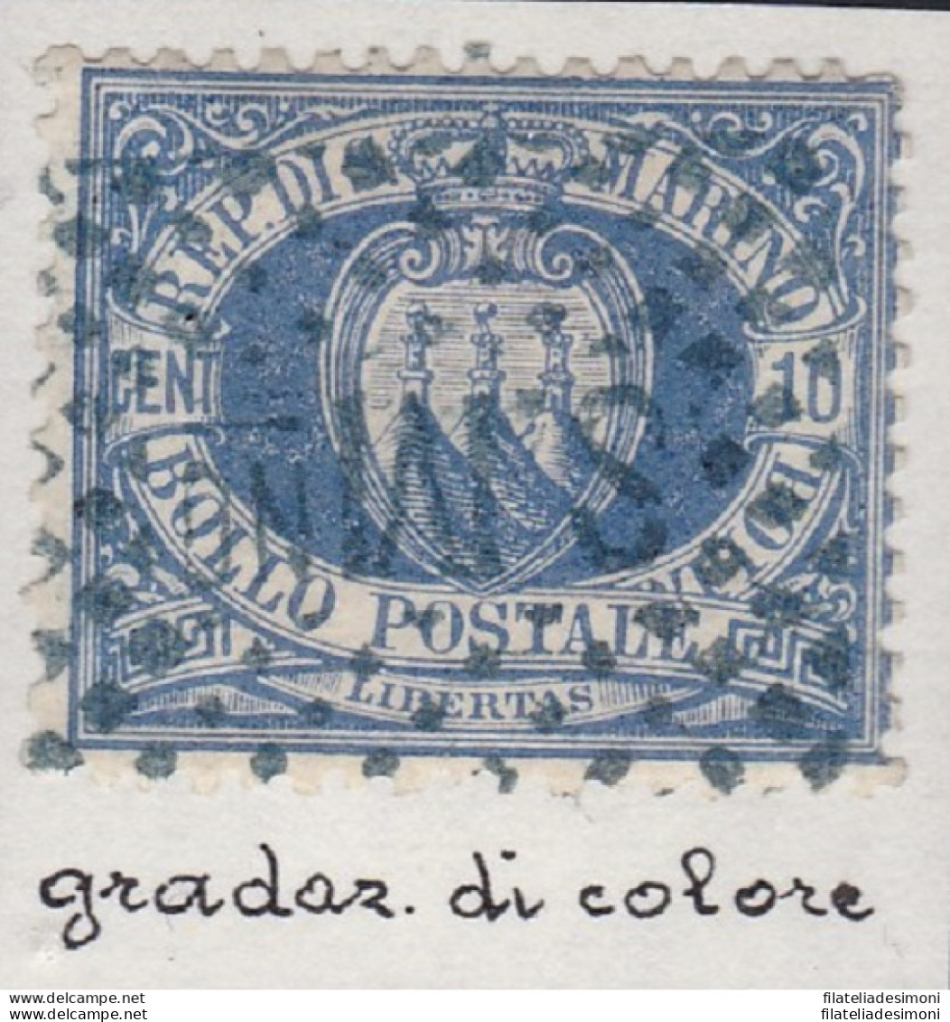 1877 SAN MARINO, N° 3 5c. Su 10c. USATO SPLENDIDA GRADAZIONE DI COLORE - Abarten Und Kuriositäten