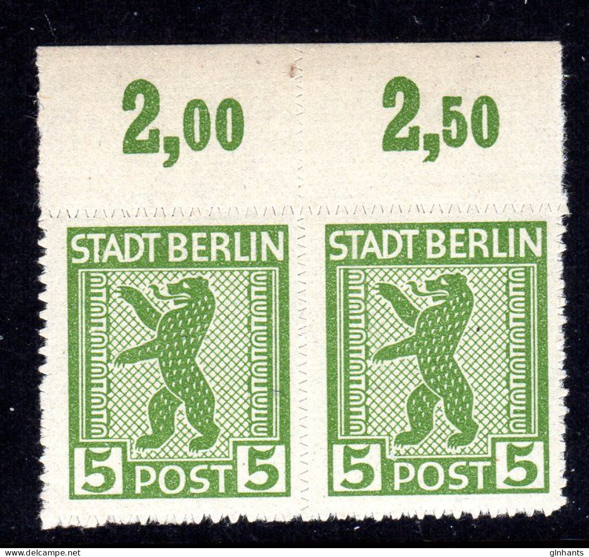 GERMANY BERLIN-BRANDENBURG - 1945 5PF BEAR STAMP IN PAIR ZIGZAG ROULETTE FINE MNH ** - Berlino & Brandenburgo