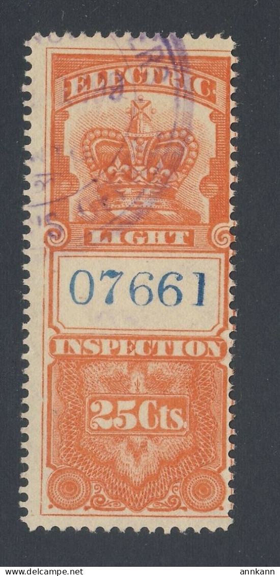 Canada Revenue Stamp Electric Light Inspection FE1-25c Fine Guide Value = $35.00 - Fiscale Zegels