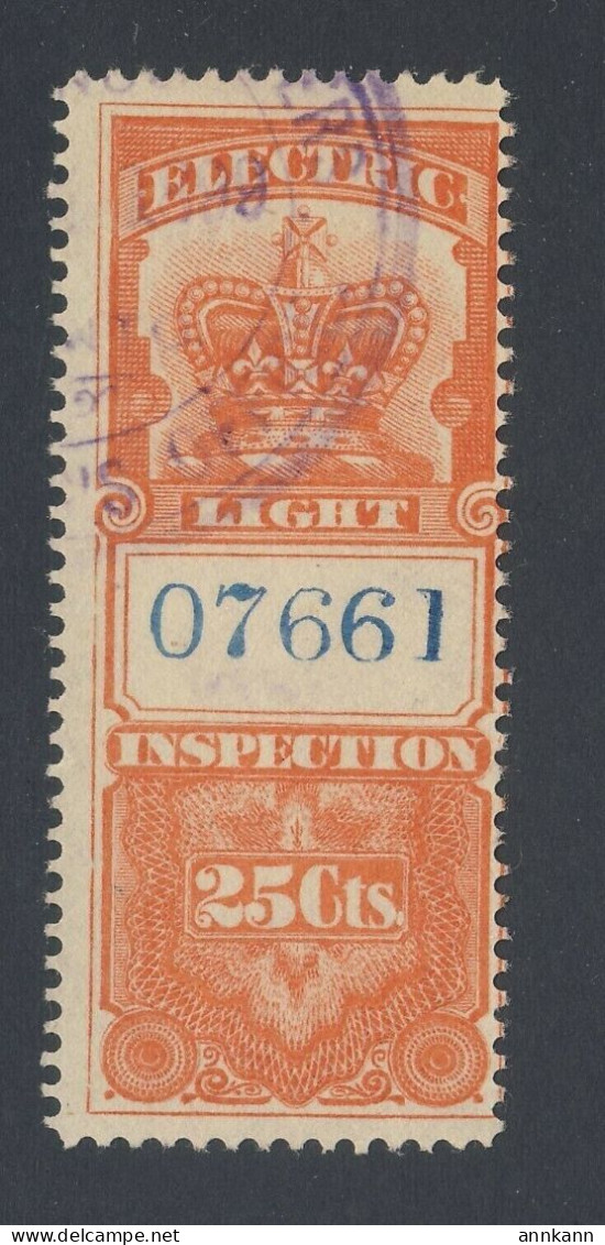 Canada Revenue Stamp Electric Light Inspection FE1-25c Fine Guide Value = $35.00 - Fiscaux