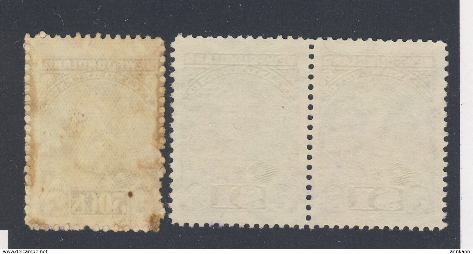 3x Newfoundland George V Revenue Stamps; NFR24-50c, NFR25-Pair $1.00 Guide = $65.00 - Fiscaux